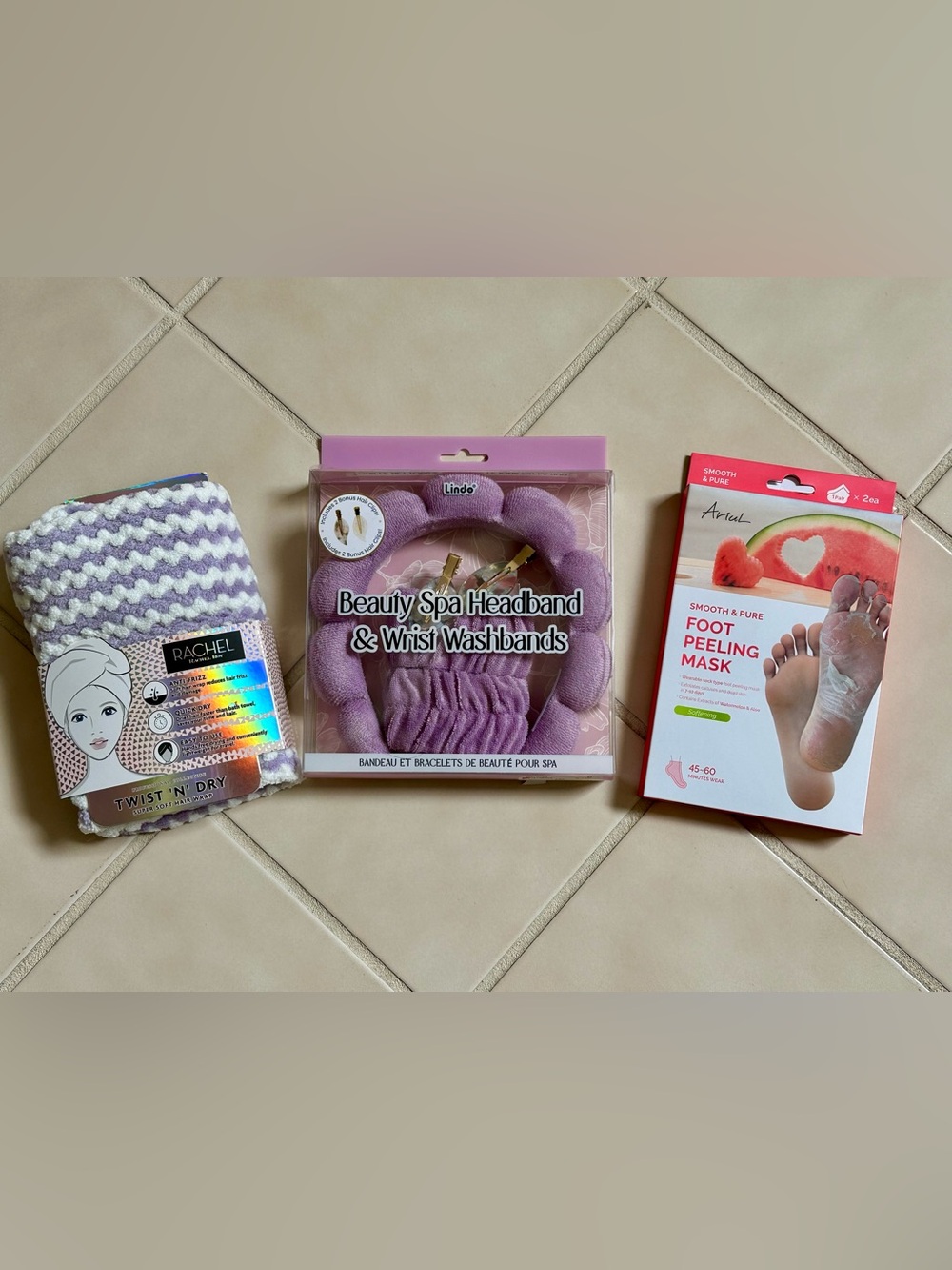 🆕 Spa Headband & Washband Trio & Foot Peeling Mask NWT